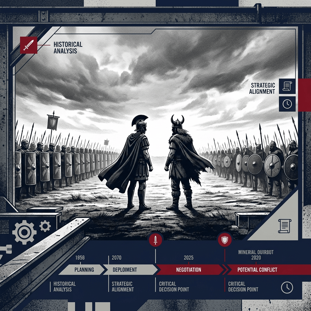 Historical Analysis infographic showing Planning, Deployment, Negotiation, and Potential Conflict timeline